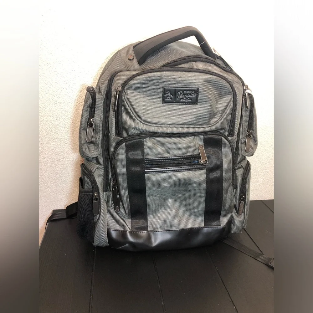 Original Penguin Gray and Black Men's Backpack with Multiple Pockets